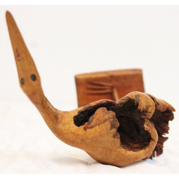 Vtg Hand Carved Drift wood Burl Ostrich Figure 6.5'' Bird Flamingo Heron Egret - Picture 9 of 10